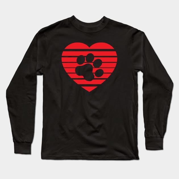 Cat Paw Heart Valentine - Red Long Sleeve T-Shirt by skauff